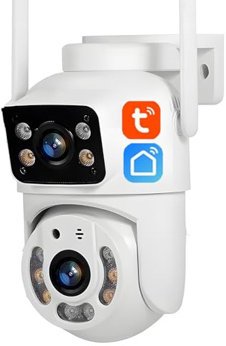 Zayeksole Cámara IP WiFi PTZ Tuya con Doble Lente De 5MP+5MP, Cámara De Seguridad para Exteriores con Visión Nocturna, Audio Bidireccional Y Videovigilancia 24/7,Camera+64g