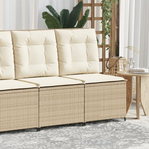 XHNIFBN Verstellbarer Gartensessel in Beige aus Poly Rattan mit Liegefunktion 54x67x95 cm UV-beständiger Outdoor-Sessel mit Kissen für Balkon Terrasse und Garten