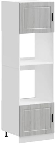 mtlskopl Armario de cocina Porto 60 x 57 x 207 cm gris Sonoma madera robusto armario de cocina con patas ajustables que ahorra espacio, juego de muebles de cocina apto para horno y microondas