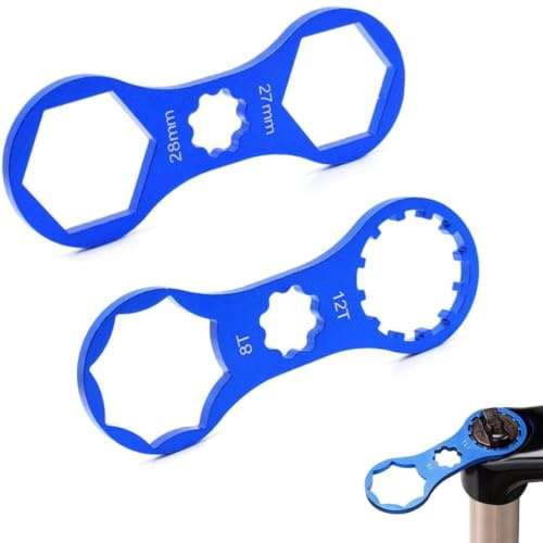 ZHjuju 2PCS Bicycle Front Fork Repair Tool – Blue Fork Cap Wrench for XCR/XCM/XCT/RST/Suntour MTB & Road Bikes, Double Head Suspension Fork Shoulder Cap Removal & Installation Tool