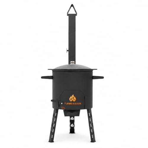 FlameFusion Utschak M réchaud à bois avec Kazan 12 litres inclus [taille au choix] - four à Kazan Uchag pour griller & cuisiner