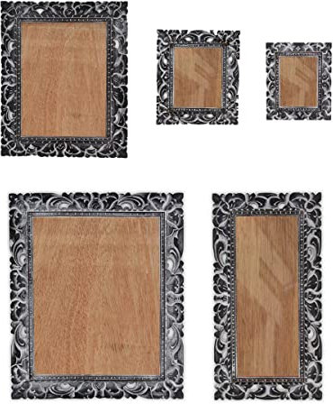 Oriental Galerie Bilderrahmen aus Holz Foto Rahmen Schnitzerei Wand Deko Glas, Farbe:Schwarz W/W, Größe:20x50 cm