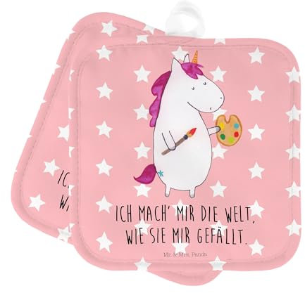 Mr. & Mrs. Panda 2er Set Topflappen Einhorn Künstler - Geschenk, Welt, Topfhandschuhe, Einhörner, Einhorn Deko, Ofenhandschuhe, Farbe, Unicorn,