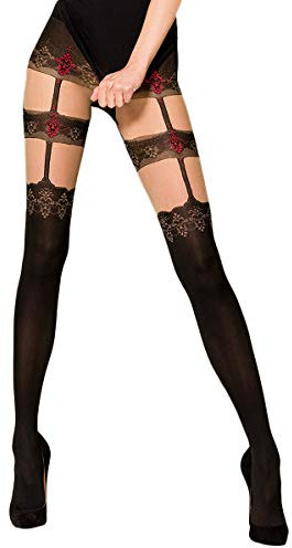 Selente Lovely Legs Collants tendance éffet bas avec dessins 20-60 DEN, noir détails rouges 20/50 DEN, M-L
