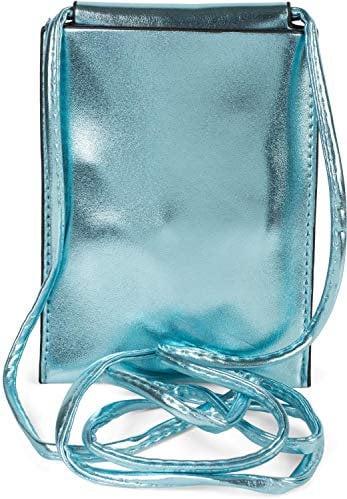 styleBREAKER Damen Handy Umhängetasche in Metallic, Schultertasche, Handy-Tragetasche, Mini Bag 02012307, Farbe:Blau metallic