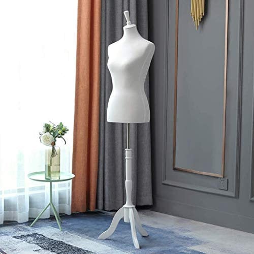 Loywe Maniquí Busto Femenino de Señora, Soporte de Ropa, Exhibición de Escaparate, Ajustable de Altura, trípode de Madera, Blanco Gr.36/38 LW6016W