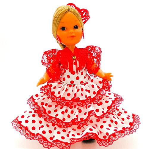 Folk Artesanía Regionale Puppe Kollektion 25 cm mit typischem Kleid Andalusien oder Andalusien mit Kamm Spanien (Weißer Punkt, Rot)