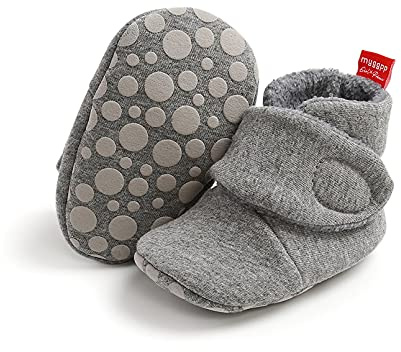 TMEOG Unisex-Baby Neugeborenes Fleece Booties Bio Baumwoll-Futter und rutschfeste Greifer Winterschuhe