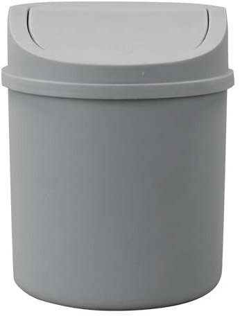 Zerdyne 2 L Plastic Mini Trash Can with Swing-Top Lid, Grey Desktop Garbage Bin
