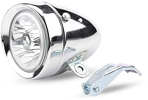 Bike Front Headlight, 6 LED Waterproof Vintage Front Light Headlamp With Bracket, Suitable for Night Riding Scratch Resistant Durable(Silver)