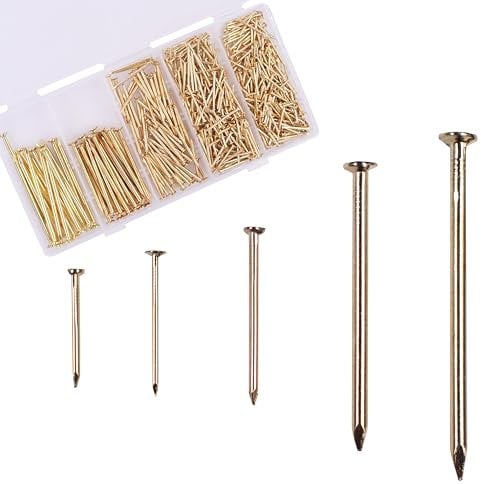 OMOTOOL Gold Nails Assortment Kit (510pcs), Brass Plated Nails for Hanging Pictures and Woodworking, 5 Size Assortment