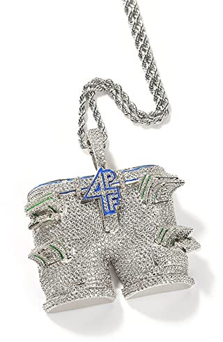HALOKAIYA ICEDIAMOND Rapper's 4-Pockets-Full Money Charm Collana con ciondolo grande, Micro Pave Full Bling Zirconia Catena pazzesca per uomo (White)