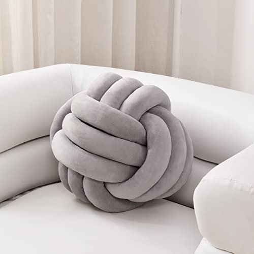 Sioloc Weicher Knotenball Kissen, Knotenkissen Wohndekoration Plüschkissen, Handgefertigtes Rundes Plüschknotenkissen für Stuhl Sofa Bett (20cm, grau)