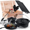 KESSER® Dutch Oven Set 10-teilig in Holzkiste Mit viel Zubehör - Gusseisen - bereits eingebrannt mit Kochtopf Grillplatte Pfanne Deckelheber Inkl. Rezeptbuch Handschuhe