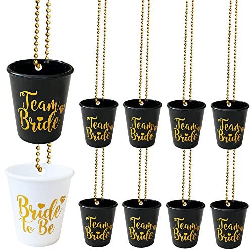 Blue Planet Fancy Dress 12 Team Bride Shot Glasses Cups Shot Glass Cup Plastic Hen Party Beaded Necklace Black and Gold