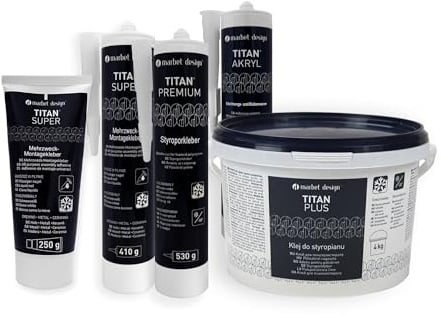 MARBET DESIGN Styroporkleber, Montagekleber & Maler Acryl, Innen für Stuckleisten, Deckenplatten, Zierleisten uvm. (3 Kartuschen Titan Premium) Zierleisten anbringen Baustoffkleber PVC