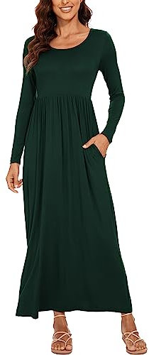YUNDAI Womens Maxi Dress Summer Casual Long Sleeve Floral Loose Long Dresses Plus Size Ladies Dress with Pocket