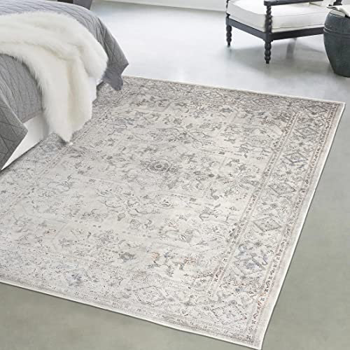 Mazovia Orientalisch Vintage Teppich - Weich Teppich für Wohnzimmer, Schlafzimmer, Esszimmer - ÖKO-TEX Wohnzimmerteppich Shrink Polyester – Kurzflorteppich Grau Beige 120 x 170 cm