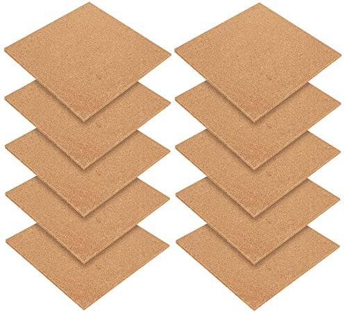 JMIATRY 10 Pcs Square Cork Board, Large Size Self-Adhesive Cork Boards for Walls, 6mm Thick Pin Board Tiles for Pictures, Photos and Drawing