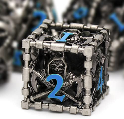 DND Würfel, Metall Spielwürfel Dungeons and Dragons Würfel Set HNCCESG Hohle Sensenmann D&D Würfel Polyedrische Würfelset für Pathfinder MTG RPG DND Dice Set W20 W12 W10 W8 W6 W4 (Tod Blau Nummer)