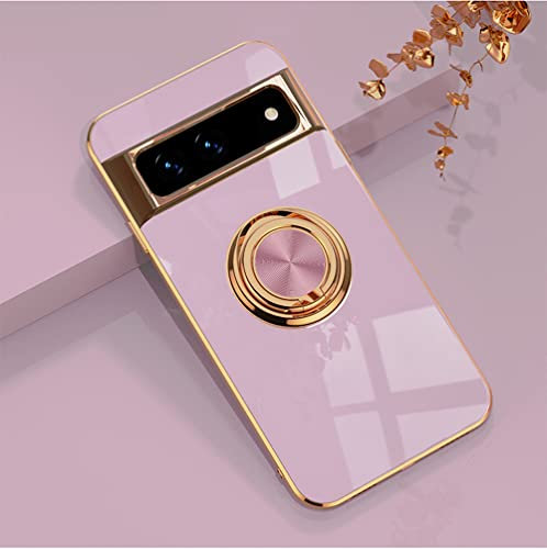 EYZUTAK Hülle für Google Pixel 7 Pro Case,Glänzend Weiche Silikon TPU Slim Case mit 360 Grad Ring Ständer Bumper Stoßfest Schutzhülle Fingerhalter Magnetische Autohalterung Cover für Google 7 Pro-Lila