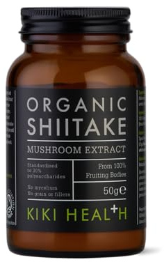 KIKI Health Organic Shiitake Extract Mushroom Powder | 30% Beta-Glucan Polysaccharides| Promotes Immune, Bone & Gut Health, Lowers Cholesterol | Organic Plant-Based Superfood Powder Supplement – 50g