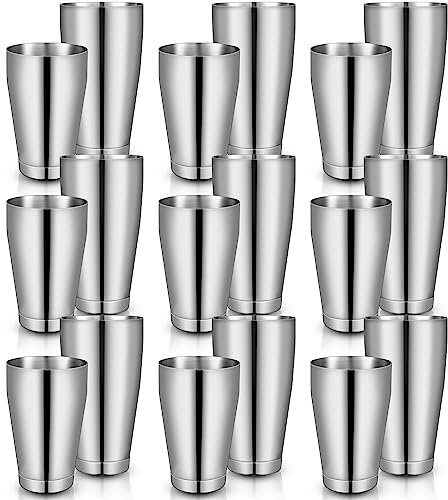 Dandat Juego de 16 cocteleras profesionales para bar Boston, mezclador de bebidas de acero inoxidable, herramientas básicas, juego de cóctel para camareros, 18 onzas, 28 onzas (plata)