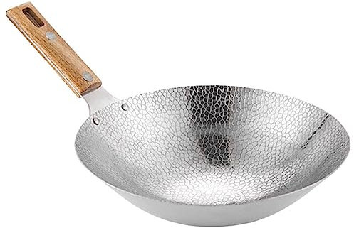 UPKOCH Padella Wok In Acciaio Inox Fondo Piatto Per Cucina - Antiaderente Per Piani Cottura A Induzione 22 Cm
