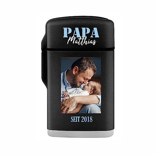 4you Design Sturmfeuerzeug Jetflamme Papa seit.., personalisiertes Feuerzeug mit individuellem Foto & Text für Väter, Geschenkidee Vatertag, Weihnachten, Geburtstag, Nachfüllbar, Sturmtauglich