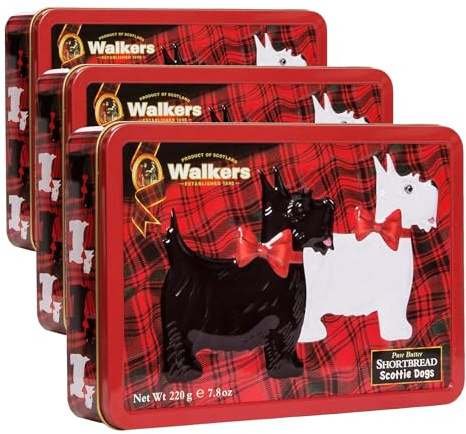 Walkers Shortbread Rocking Scottie Keepsake Tin, 220g (Pack of 3)