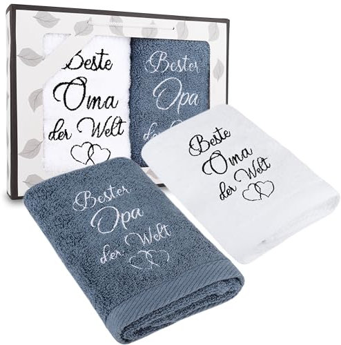 Rebundex Oma und Opa Geschenke Handtuch 35 x 75 cm Oma Opa Geschenk Geburtstag für Großeltern Geburtstagsgeschenk Hochzeitstag