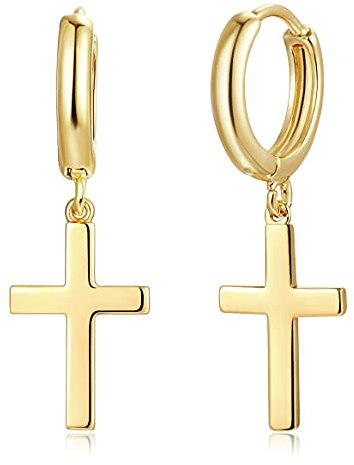 Jenosy Ohrringe Damen Kreuz Ohrringe Hängend Zarte Kreuz Ohrringe Gold Modische Creolen mit Kreuz Anhänger Hypoallergene Ohrringe Vergoldet Damen Modeschmuck für Frauen und Mädchen