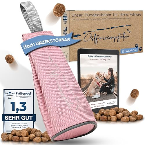 Ostfriesenpfoten® - extrem strapazierfähiger Futterbeutel 'Enno' | ohne Metallösen | Rosa/Altrosa | Größe S | geeignet für alle Rassen - waschbarer Futterdummy inkl. eBook für Dein Agility-Training