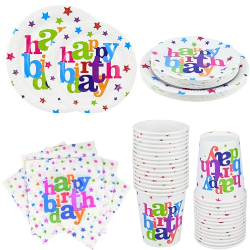130 PCS Rainbow Birthday Party Supplies Set - Plates, Cups and Napkins, Colorful Disposable Tableware, Boy & Girl Decorations for 30 Guests