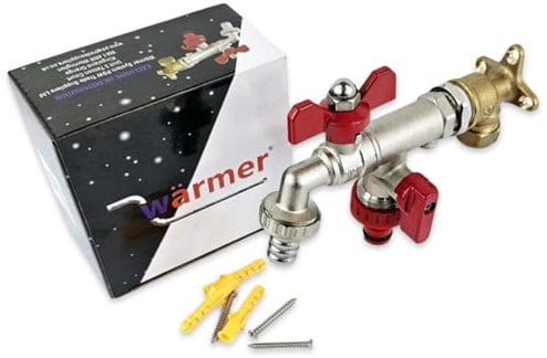 Wärmer System Robinet de jardin mural extérieur avec clapet anti-retour et fixation coudée (double sortie papillon robinet de jardin)