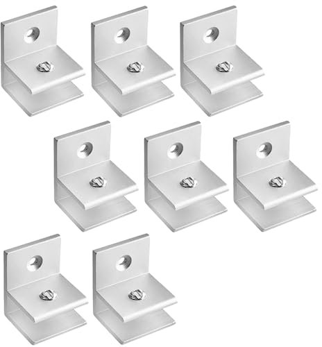 8er Pack Glasklemmen, F Form Glas Regal Halterung, Glashalter Glasregal für 8-10mm dickes Glas, Holz [Silber]