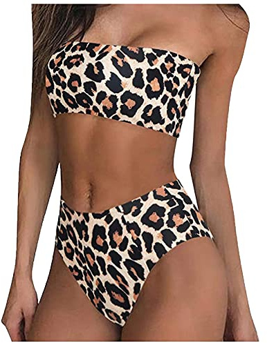 Damen Bikini Set - Sexy Bandeau High Waist Bauchweg Triangel Für Mollige Frauen, Summer Sport Neon (A05,S)