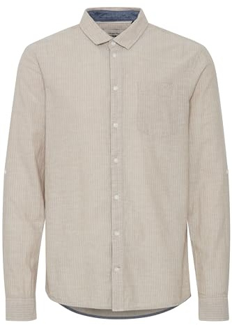 Blend BHShirt Herren Hemd aus Leinenmix Langarmhemd mit Hemdkragen Knöpfen Brusttasche Regular fit, Größe:M, Farbe:Crockery (161104)