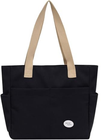NAOYQ handtasche damen groß aus Canvas Shopper tasche crossbody Tote Bag umhängetasche mädchen Henkeltaschen Stofftasche Schulterhandtasche mit reißverschluss für den täglichen Gebrauch Schwarz