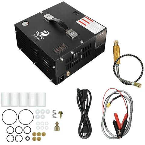 TUDIVING-4500Psi 300Bar 30Mpa Compresseur d'air portable PCP Pompe de voiture haute pression avec adaptateur secteur 12V pour gonfleur de bouteille de plongée 220V (TXES061)