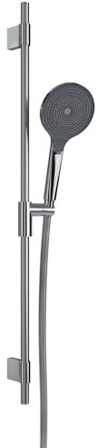 Vigour Brausegarnitur rund mit Stange, Messing, verchromt, Wandstange, Tastgleiter, Handbrause, Brauseschlauch