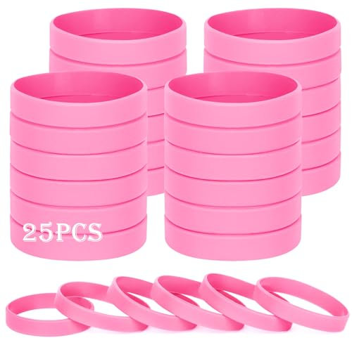 HONTIUS Bracelets en silicone, 25PCS Rose Élastiques en Silicone 8''Bracelets en caoutchouc élastique pour Sport Homme Femme Adolescent