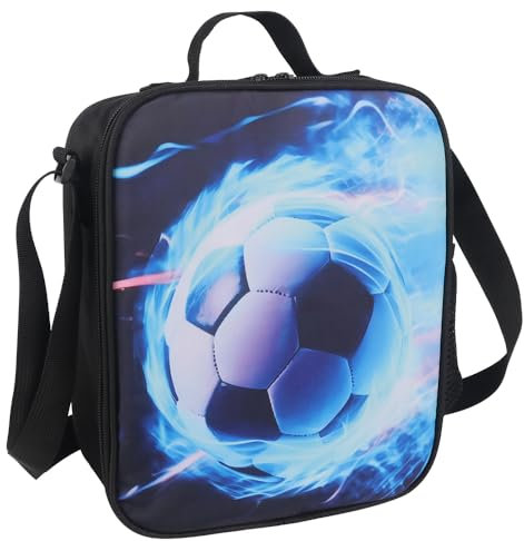 Hojalis Football Lunch Box Bag Boys Girls, Reusable Insulated Tote Lunch Bag, Portable Football Lunch Box with Water Bottle Holder, Perfect for School, Hiking, Picnic