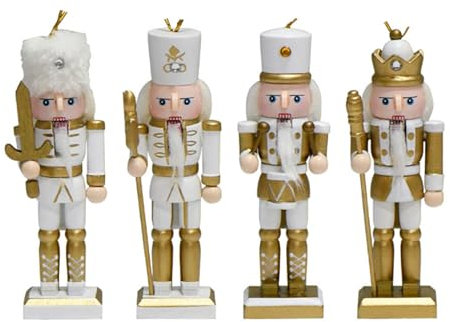 YIZITU Nussknacker aus Holz, Soldaten-Figuren, Weihnachtskönig, für Baumbehang, Schreibtischdekoration, 4 Stück