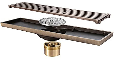 Linearer Duschablauf, versteckter Bodenablauf in Antik-Bronze, Messing-Duschbodenablauf, Badezimmer-Duschablauf mit abnehmbarem Abdeckgitter (300 mm × 82 mm)
