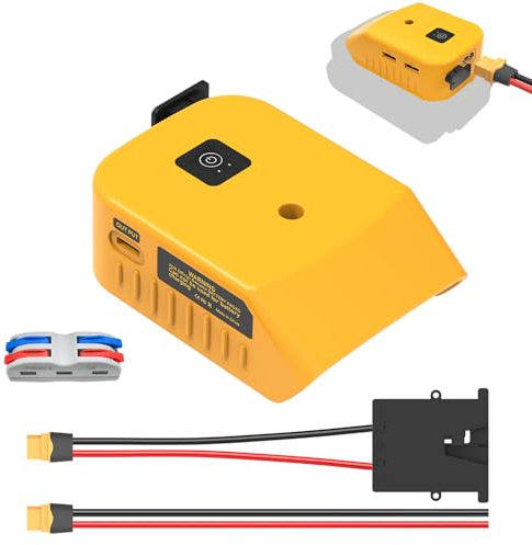 Multi-Functional USB Charger Adapter Compatible with Dewalt 20V Battery, Fast Charging, Low-Voltage Protection Adapter with 3 USB Ports and 1 XT60 Port, with 2 Wires for DIY(Black)