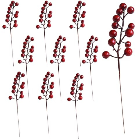 10 packs de branches de baies rouges artificielles, tiges de baies rouges artificielles, baies de houx pour décorations d'arbre de Noël, guirlandes, ornements pour fêtes, décorations de maison