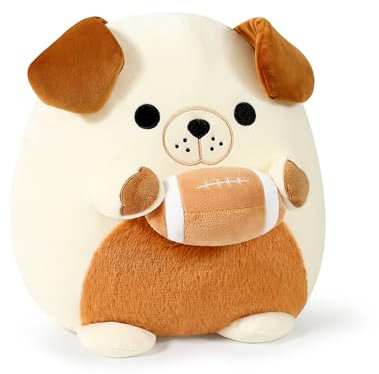 shownicer Plüschtier Bulldogge Hund Kuscheltier Mit Rugby Stofftier Kawaii Hund Plüsch Kissen Spielzeug Hund Wurfkissen Geschenk für Kinder Jungen 3+ Jahre (Hund & Rugby, 30cm)
