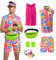OPAEHJF 80er Jahre Workout Kostüme für Herren, 80er Jahre Outfit Herren Set,mit Bauchtasche, Sonnenblenden Hut, Handgelenkbänder, für Halloween Karneval Cosplay kleidung (L)