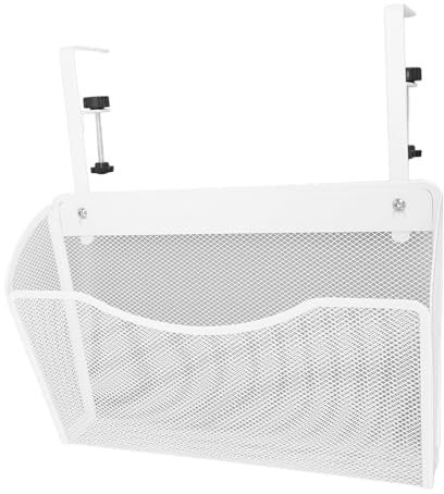 Pssopp Hanging Desk Side Storage, Robust Carbon Steel Material Adjustable High Bearing Space Saving Table Side Hanging File Organizer for Office Home School (White)